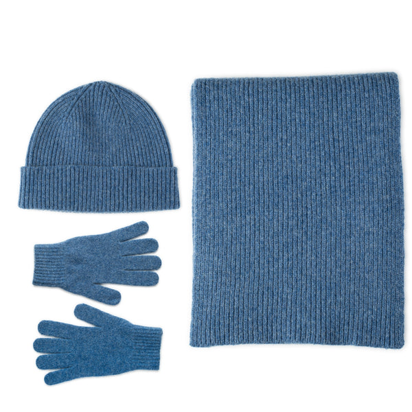 Lomond Lambswool - Ribbed Beanie Hat and Scarf Gift Set - Clyde