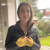 Fingerless Ladies Gloves - Half Finger Lambs Wool Gloves - Yellow on Model
