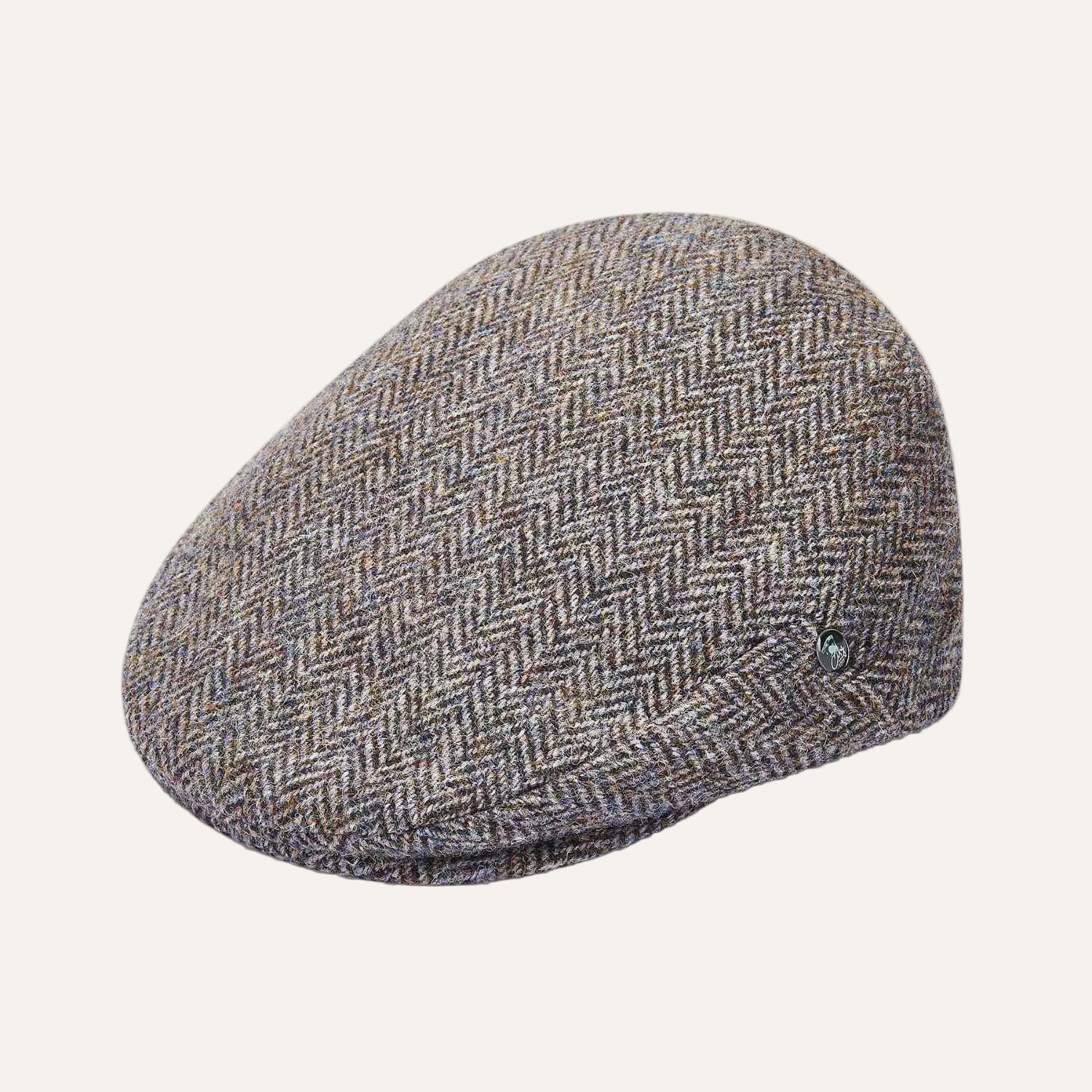 Harris Tweed Flat Cap by City Sport | Beige Herringbone Cap | Profile View