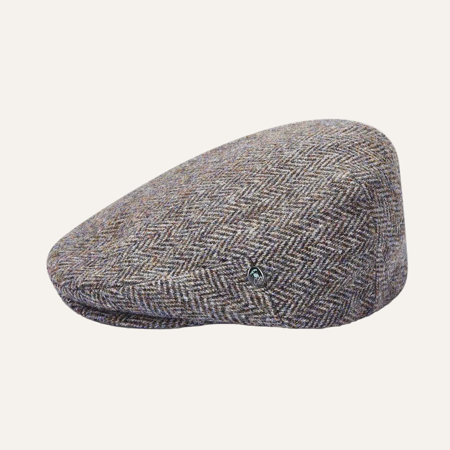 Harris Tweed Flat Cap by City Sport | Beige Herringbone Cap | Side View