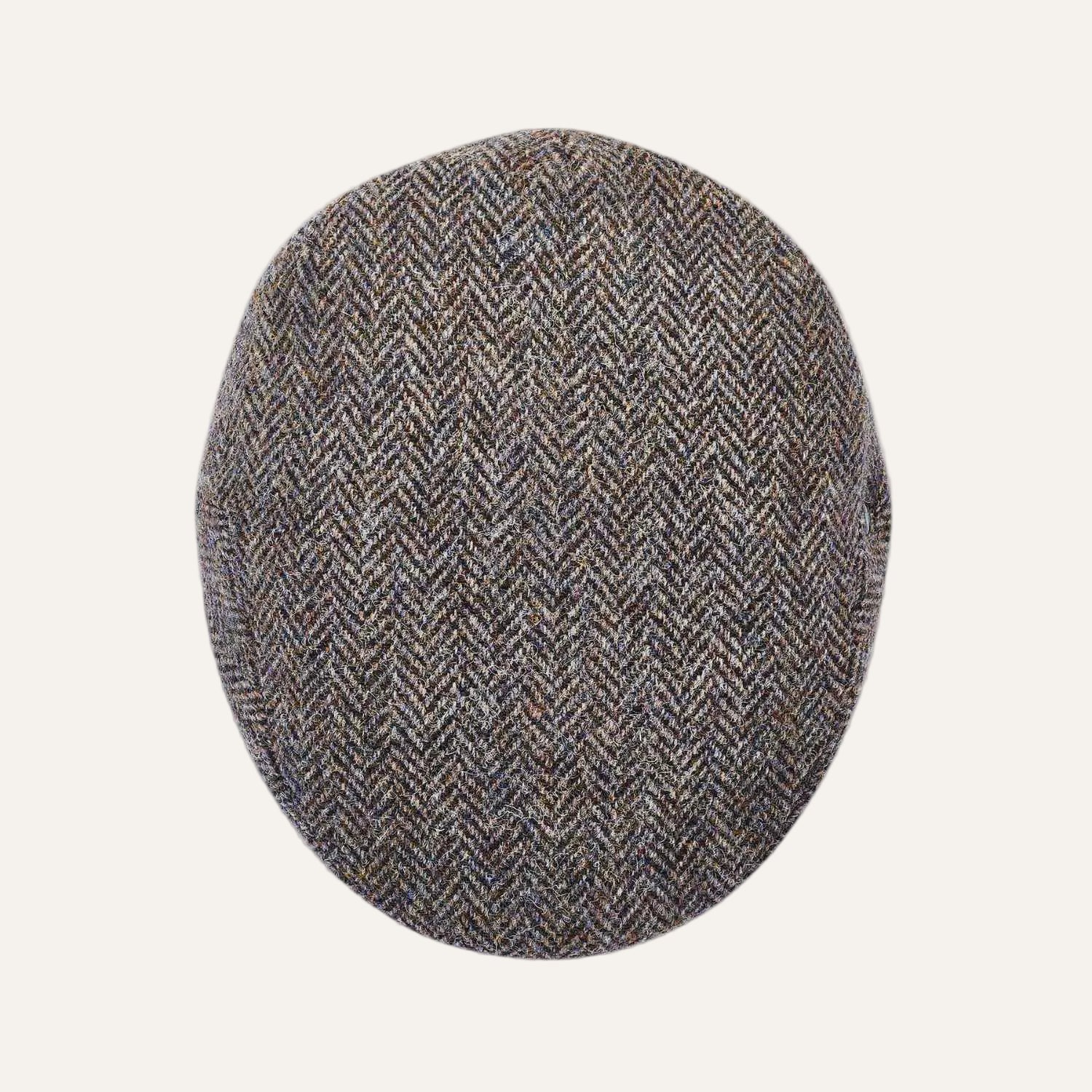 Harris Tweed Flat Cap by City Sport | Beige Herringbone Cap | Top View