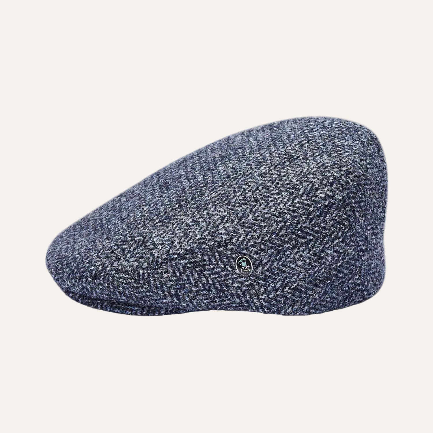 Harris Tweed Flat Cap by City Sport | Blue Herringbone Cap | Side View