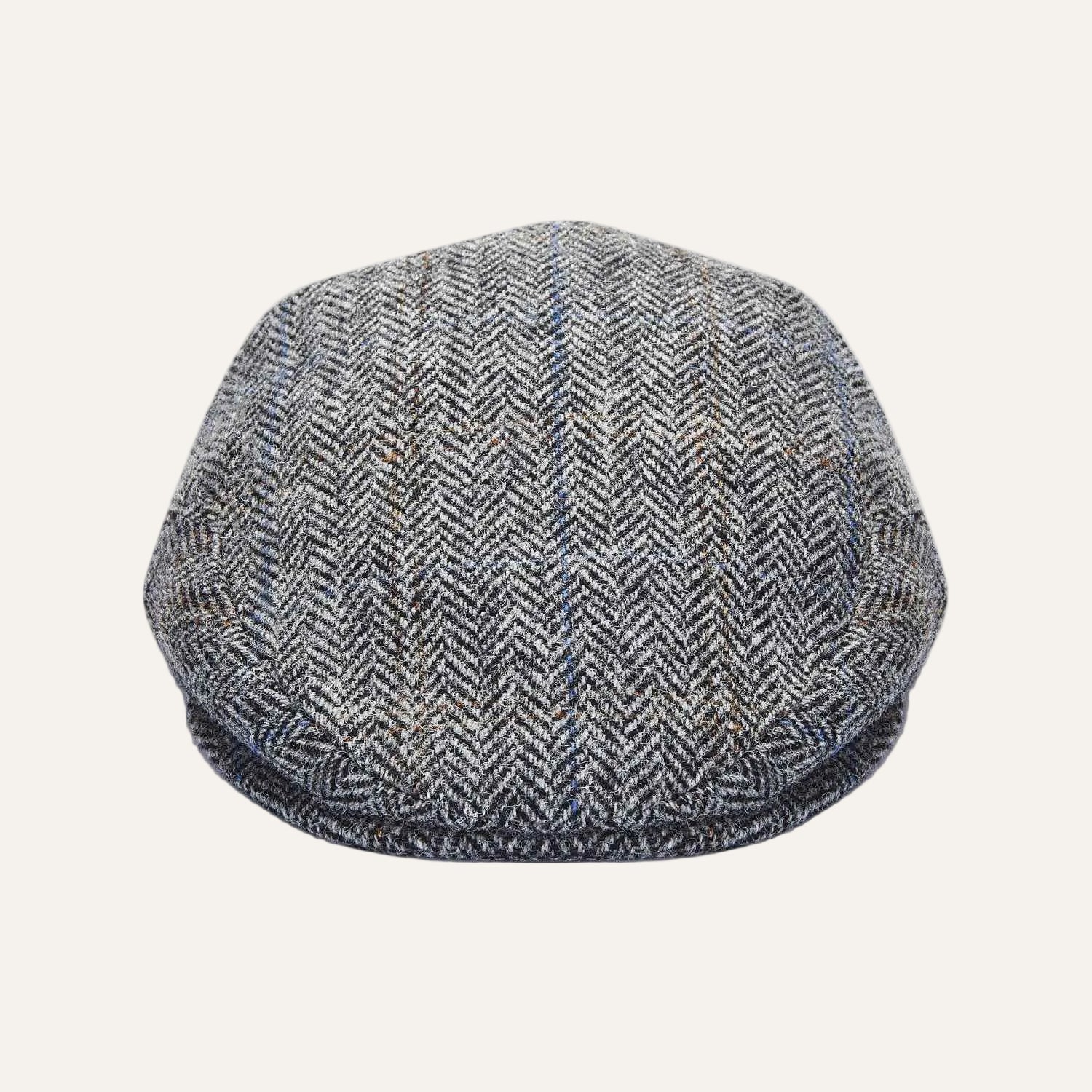 Grey Herringbone Flat Hat | Harris Tweed Flat Cap | Front View