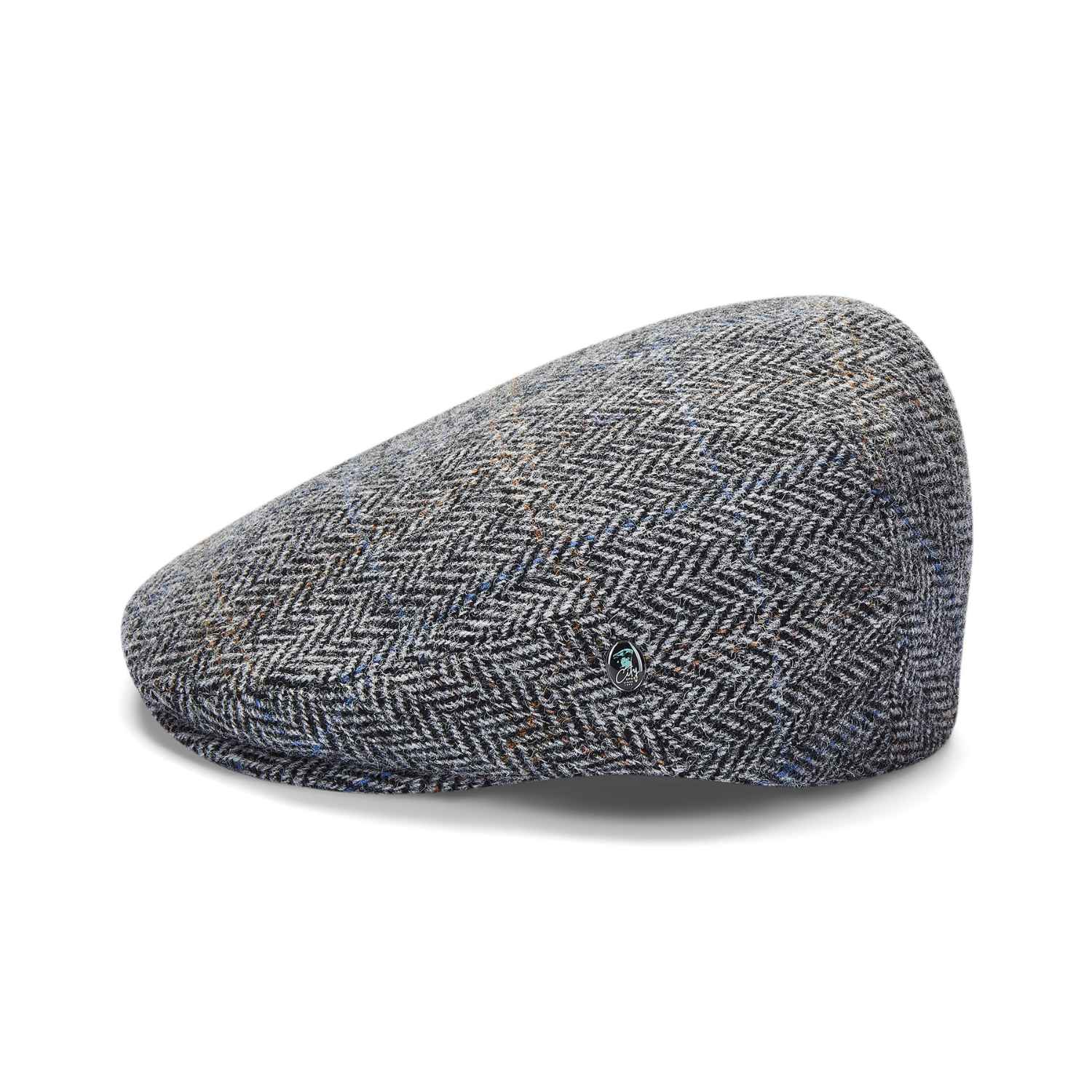Grey Herringbone Flat Hat | Harris Tweed Flat Cap | Side View