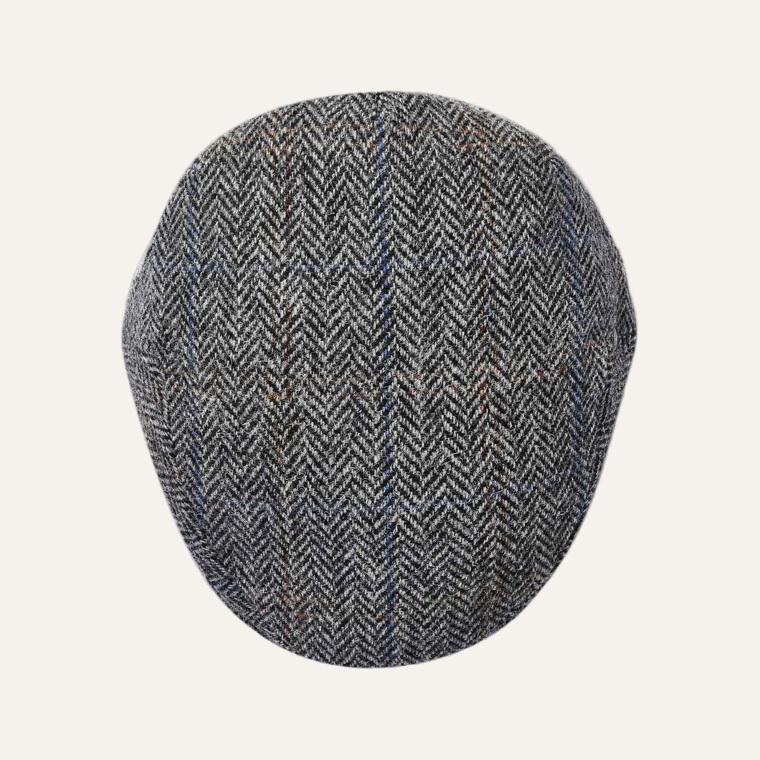 Grey Herringbone Flat Hat | Harris Tweed Flat Cap | Top View