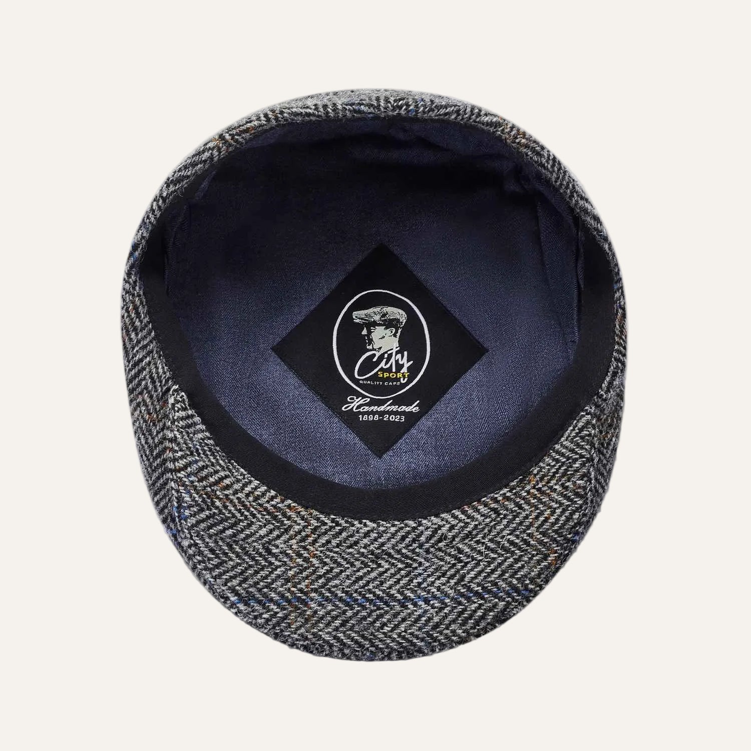 Grey Herringbone Flat Hat | Harris Tweed Flat Cap | Inside View
