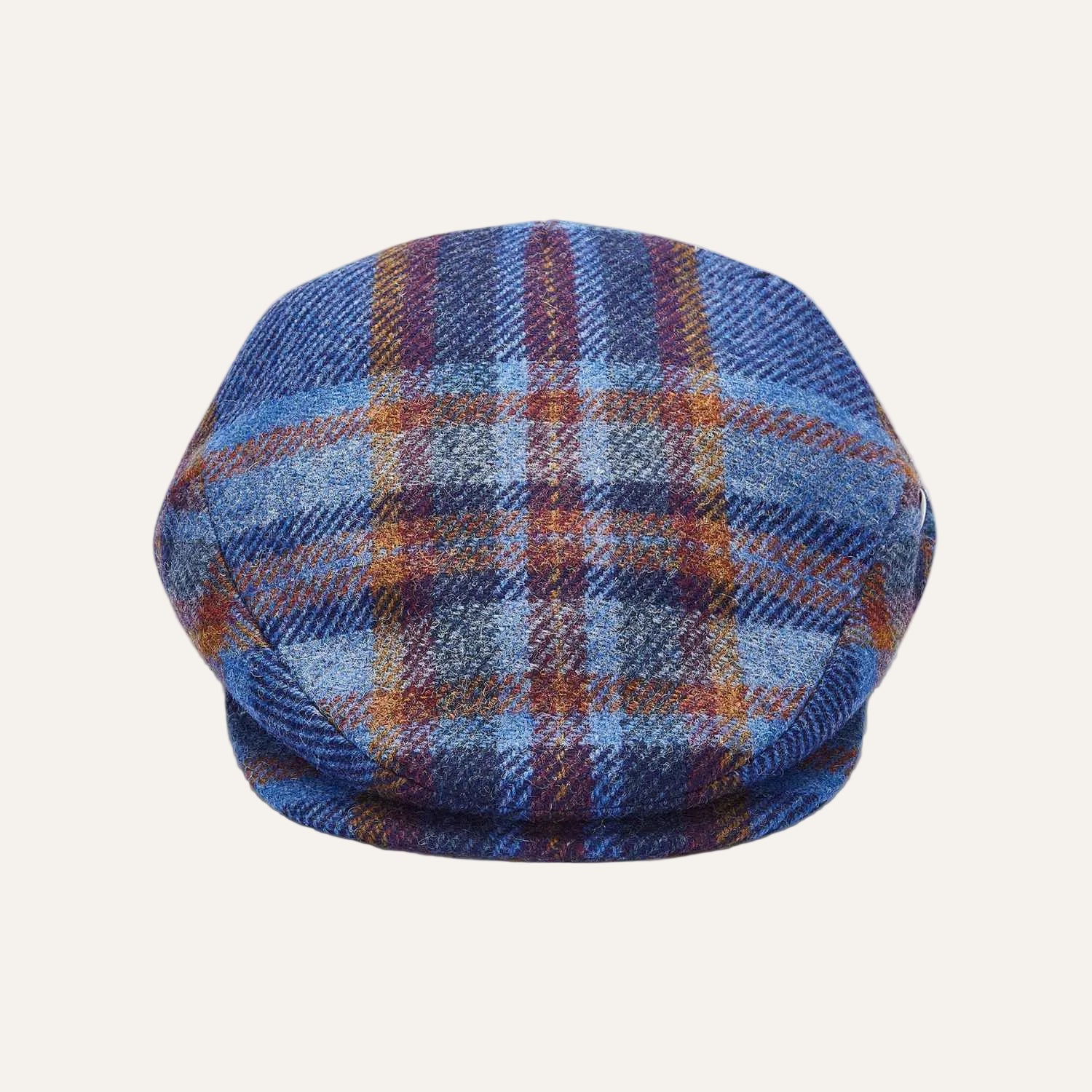 Blue Check Wool Flat Cap by City Sport | Extended Peak