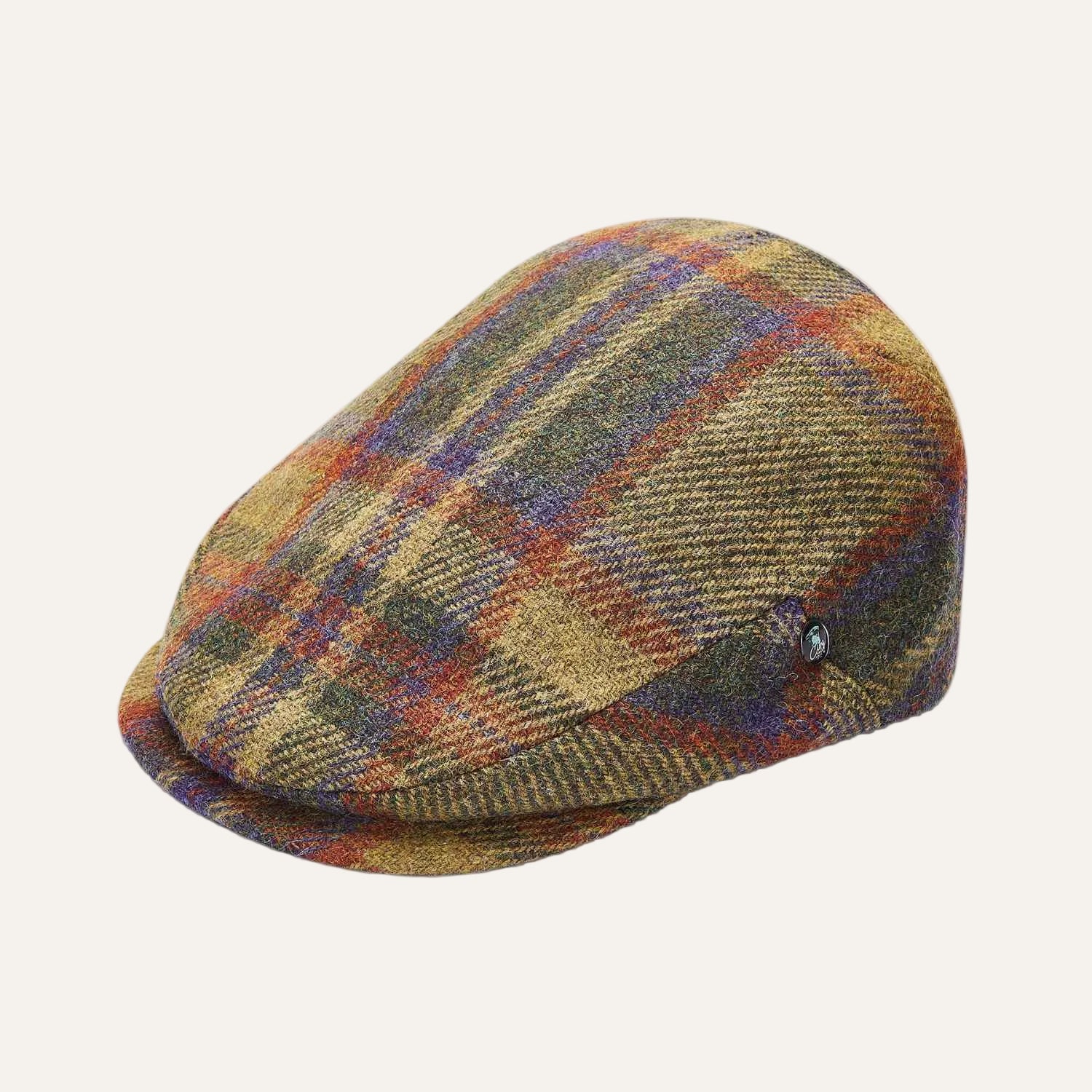 Brown/Green/Burgundy Check Wool Flat Cap by City Sport | Profile View