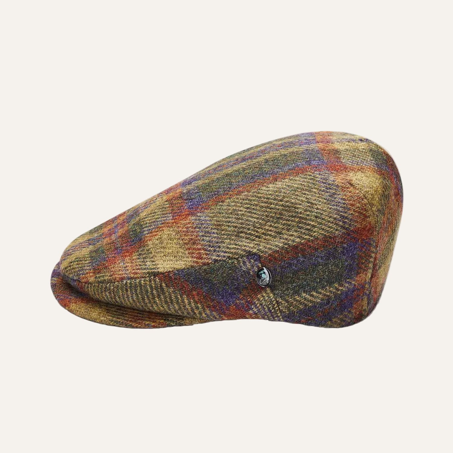 Brown/Green/Burgundy Check Wool Flat Cap by City Sport | Side View