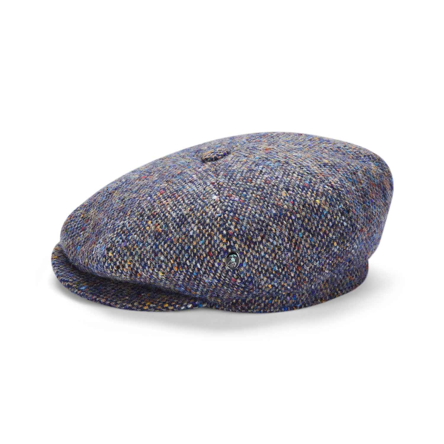 Baker Boy Hat by City Sport | Blue Speckled Donegal Tweed Cap | Side View