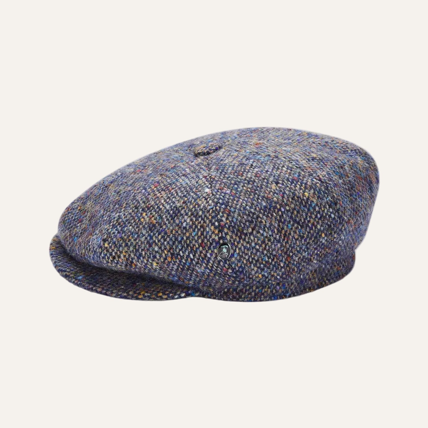 Baker Boy Hat by City Sport | Blue Speckled Donegal Tweed Cap | Side View