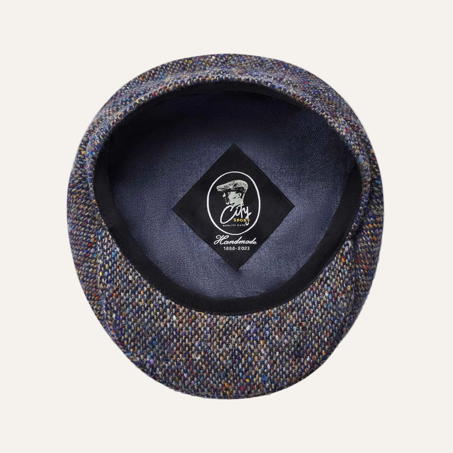 Baker Boy Hat by City Sport | Blue Speckled Donegal Tweed Cap | Inside View