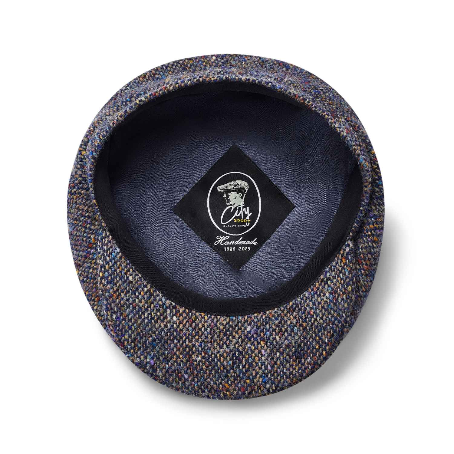 Baker Boy Hat by City Sport | Blue Speckled Donegal Tweed Cap | Inside View