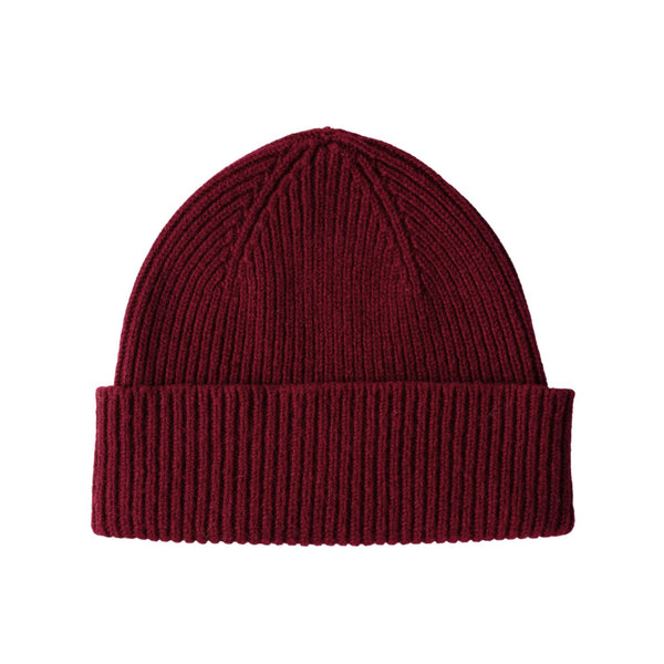 Lambswool beanie - Ribbed beanie hat for men and women - Wine Red
