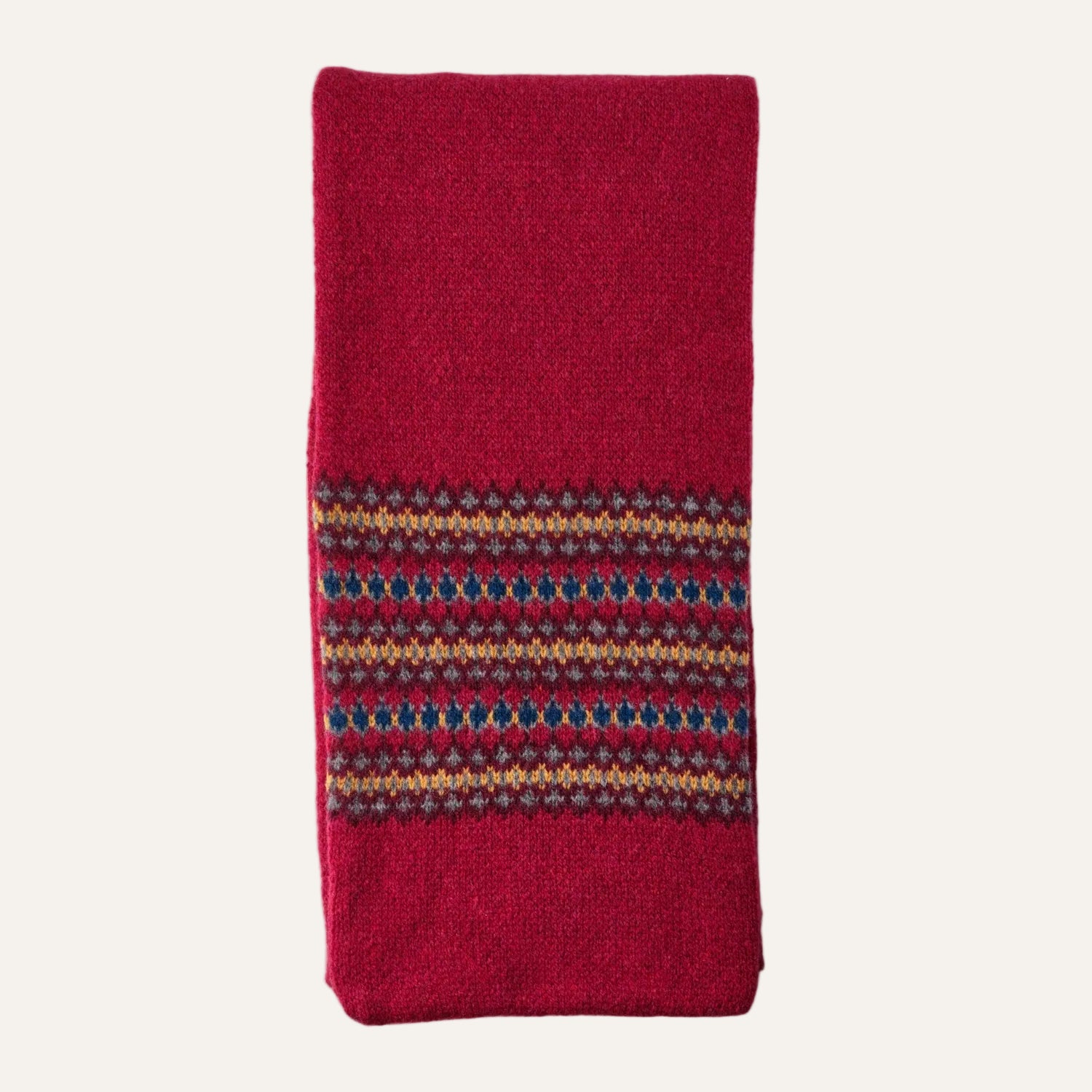 Women's Wool Scarf | Knitted Scarf | Red Fairisle Pattern