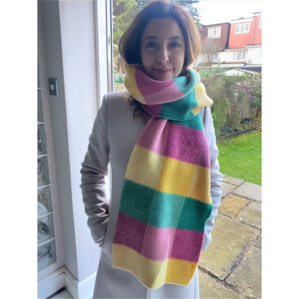 Checked wool scarf in vibrant colours | The Cashmere Choice