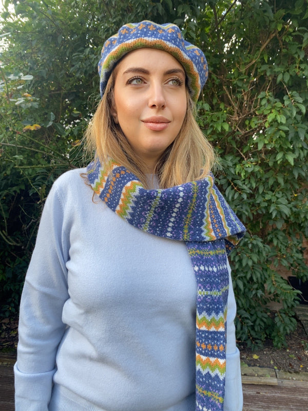 Patterned Berets- Lambswool Ladies Berets - Light Blue on Model