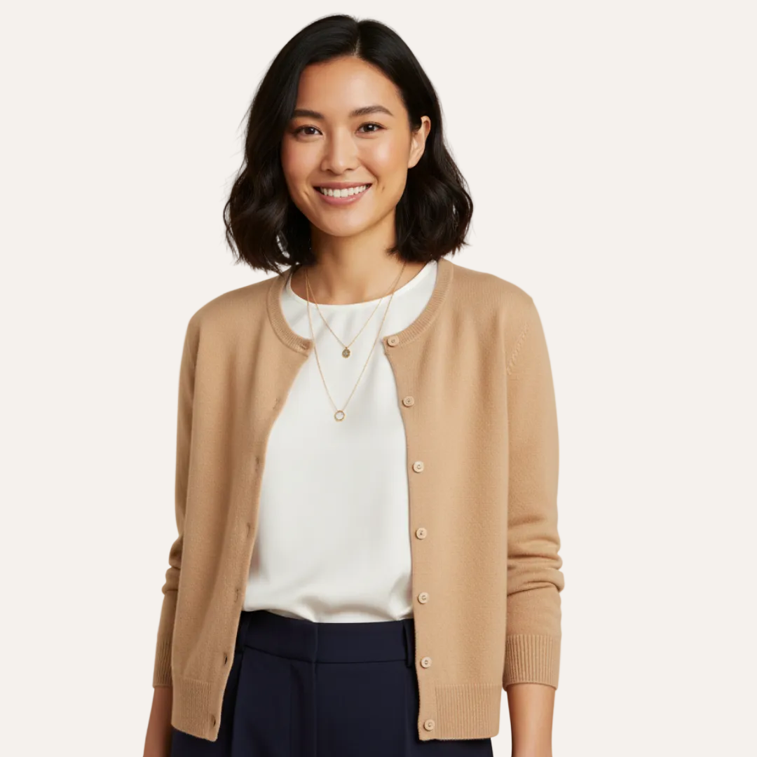 Ladies cashmere cardigan camel