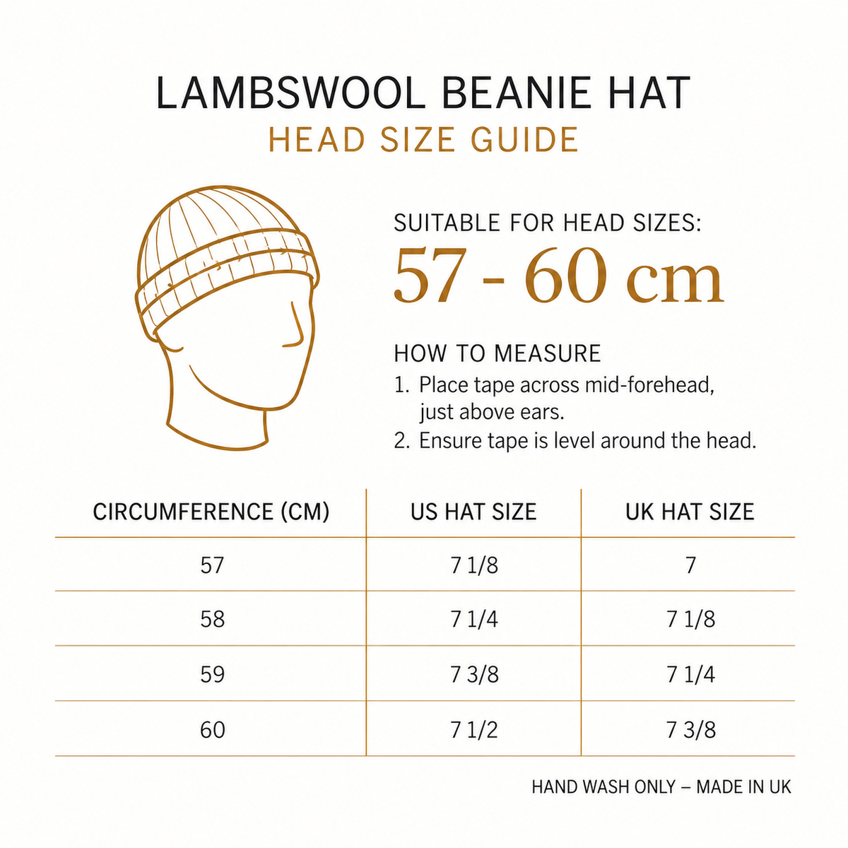 Lambswool Beanie Hat Size Guide