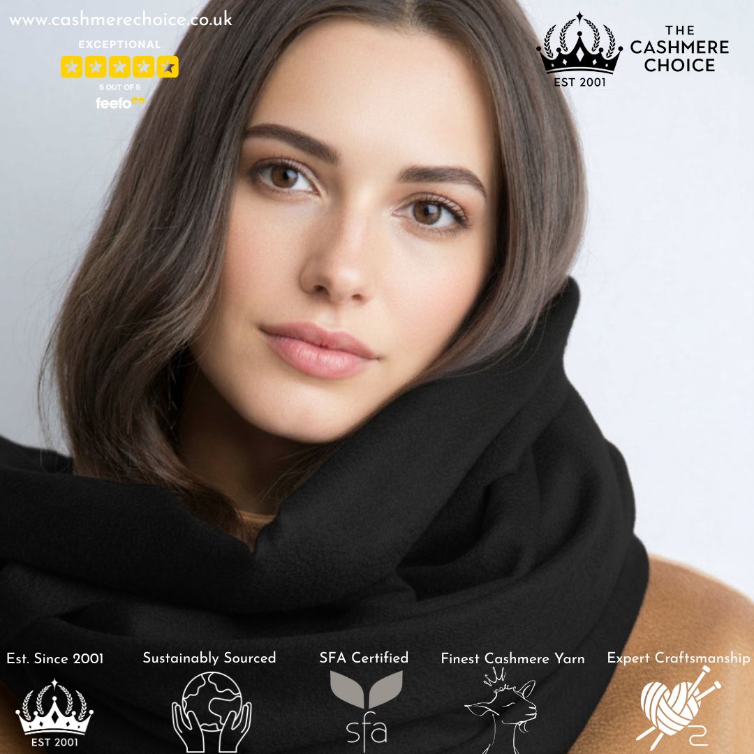 Christmas Gift Idea - Luxury Cashmere Stole - Wrap - Womans Large Cashmere Scarf - Black on a model 2