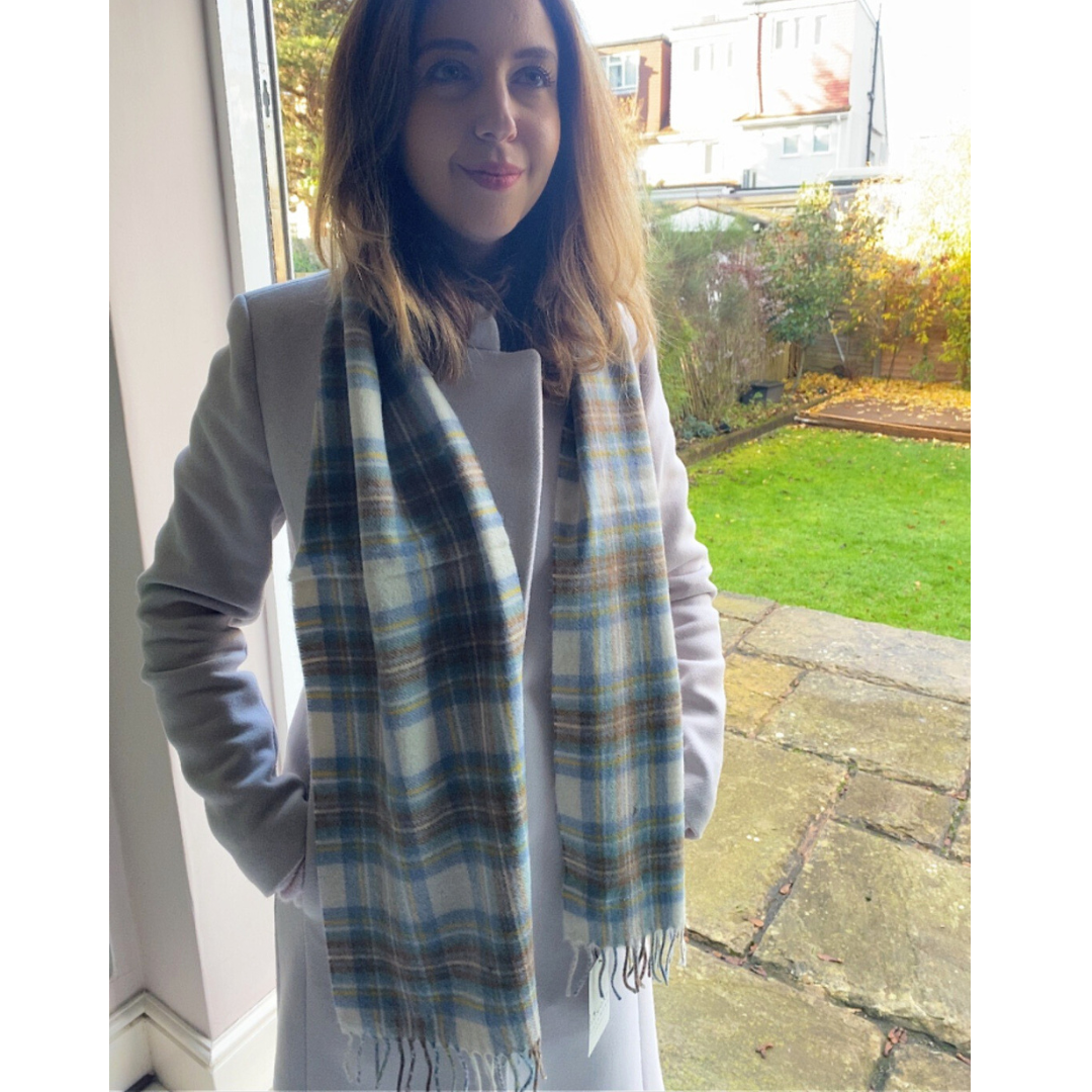 Tartan Cashmere Scarf Blue white brown