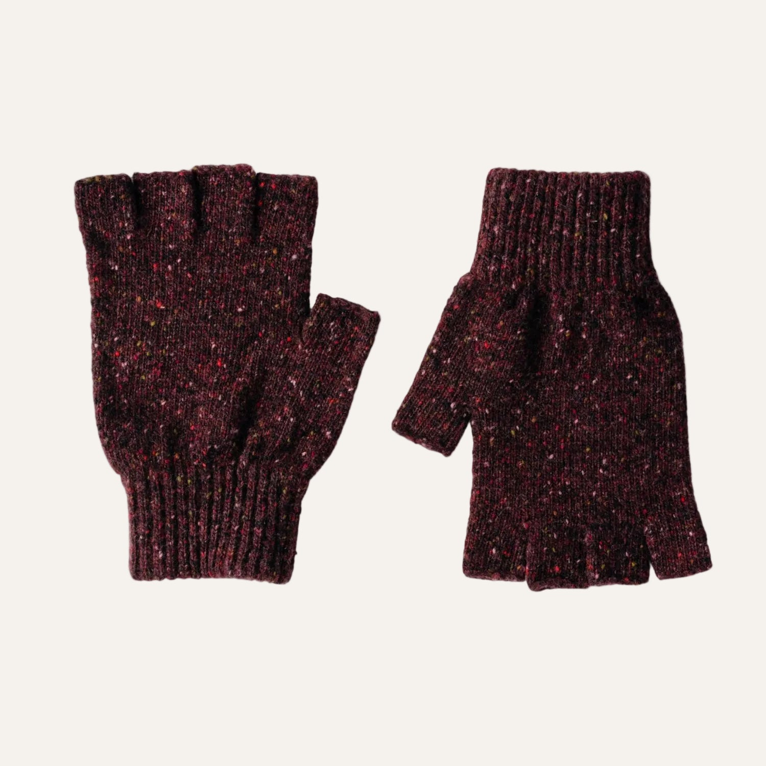 Wool fingerless gloves for Men | Donegal Wool | Wine Red Merlot | The Cashmere Choice