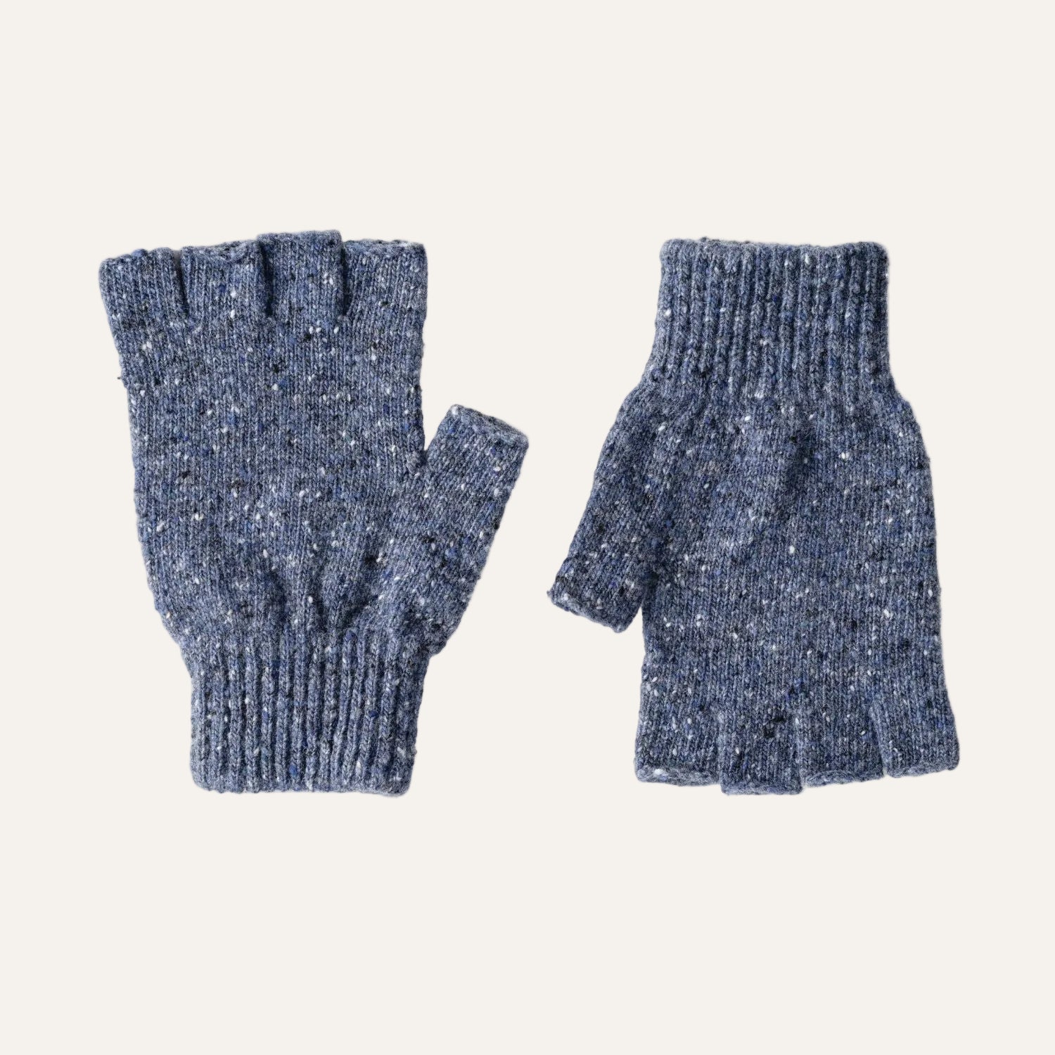 mens donegal wool denim blue fingerless gloves gift set