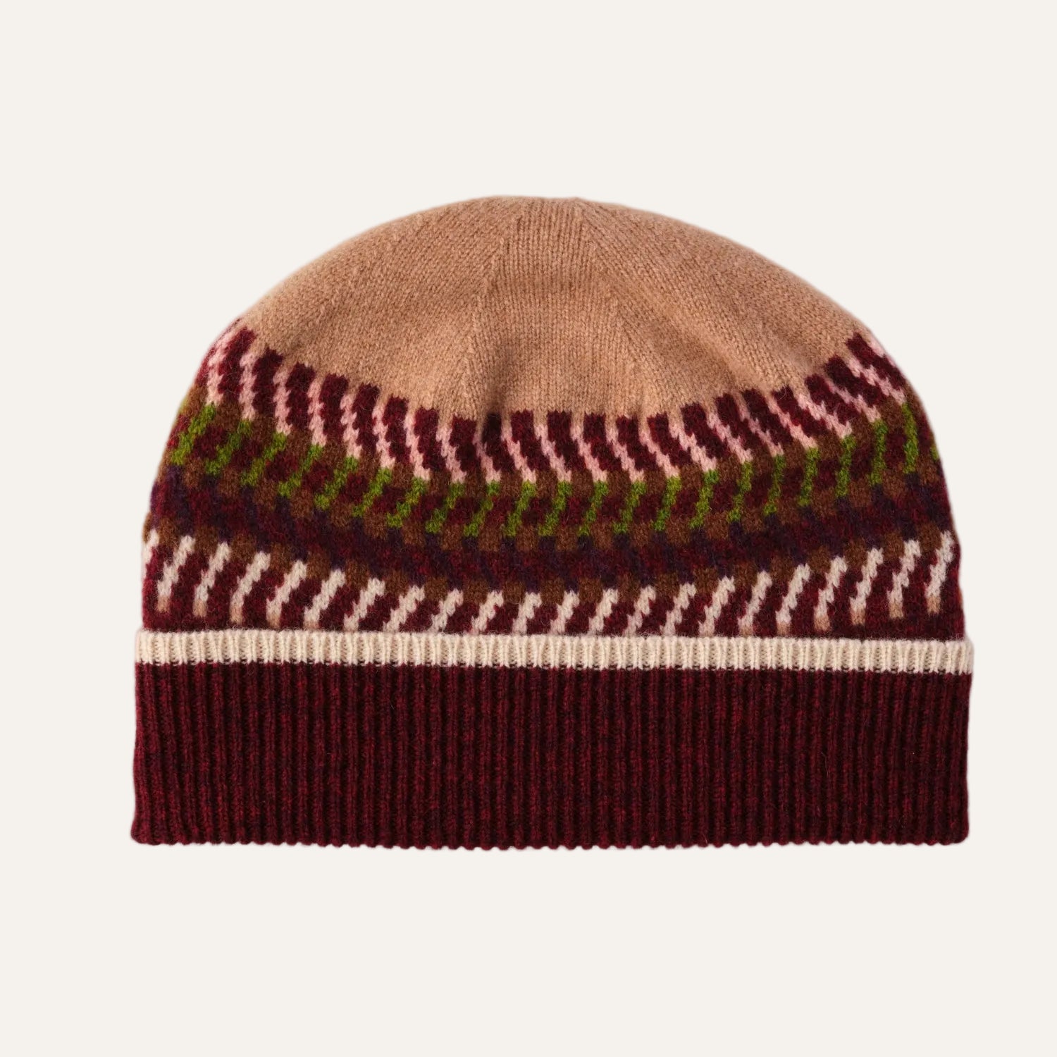 Ladies Patterned Wool Beanie Hat | Corra | Lomond - Camel