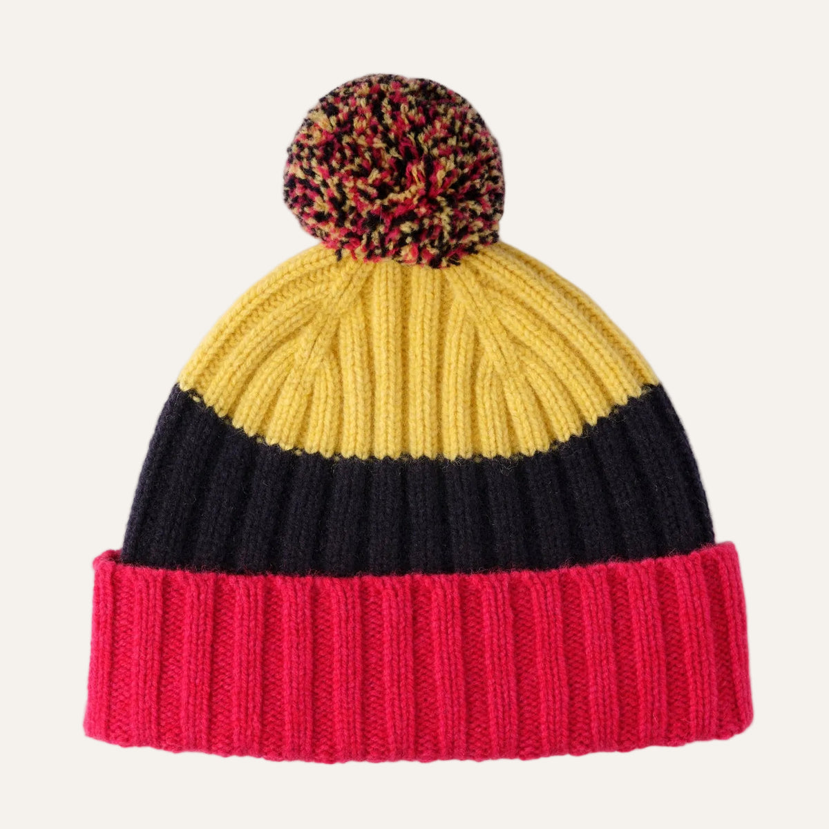 Chuncky lambswool beanie hat for ladies - red black and beige