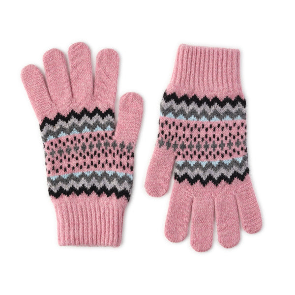 Pure Lambswool Ladies Gloves - Patterned Christmas Gloves - Light Pink