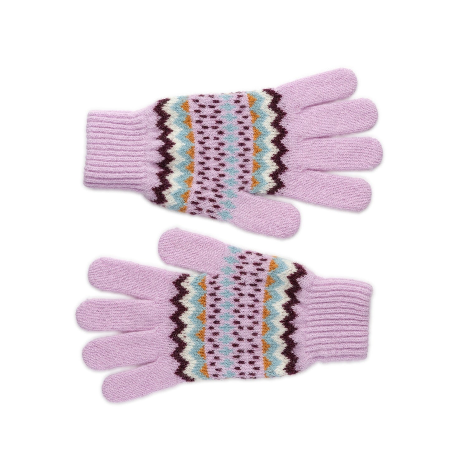 Pure Lambswool Ladies Gloves - Patterned Christmas Gloves - Lilac