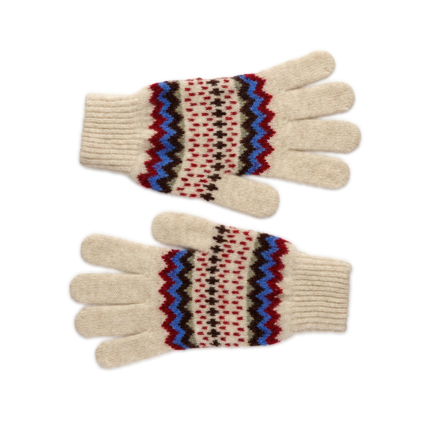 Pure Lambswool Ladies Gloves - Patterned Christmas Gloves - Natural Beige