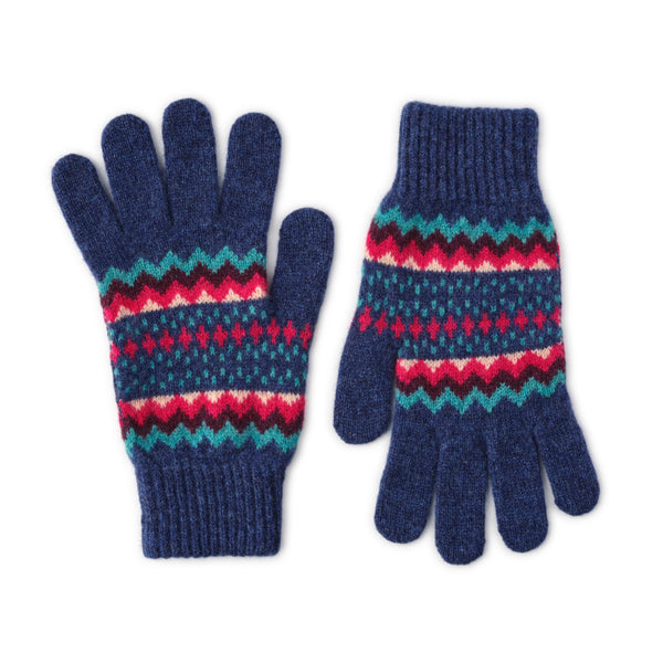 Pure Lambswool Ladies Gloves - Patterned Christmas Gloves - Blue