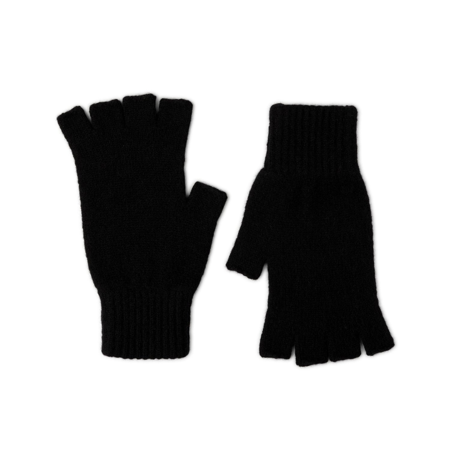 Fingerless Ladies Gloves - Half Finger Lambs Wool Gloves - Black