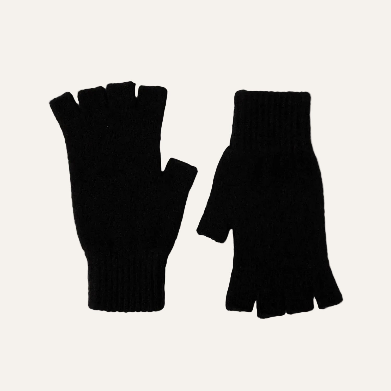 Fingerless Ladies Gloves - Half Finger Lambs Wool Gloves - Black