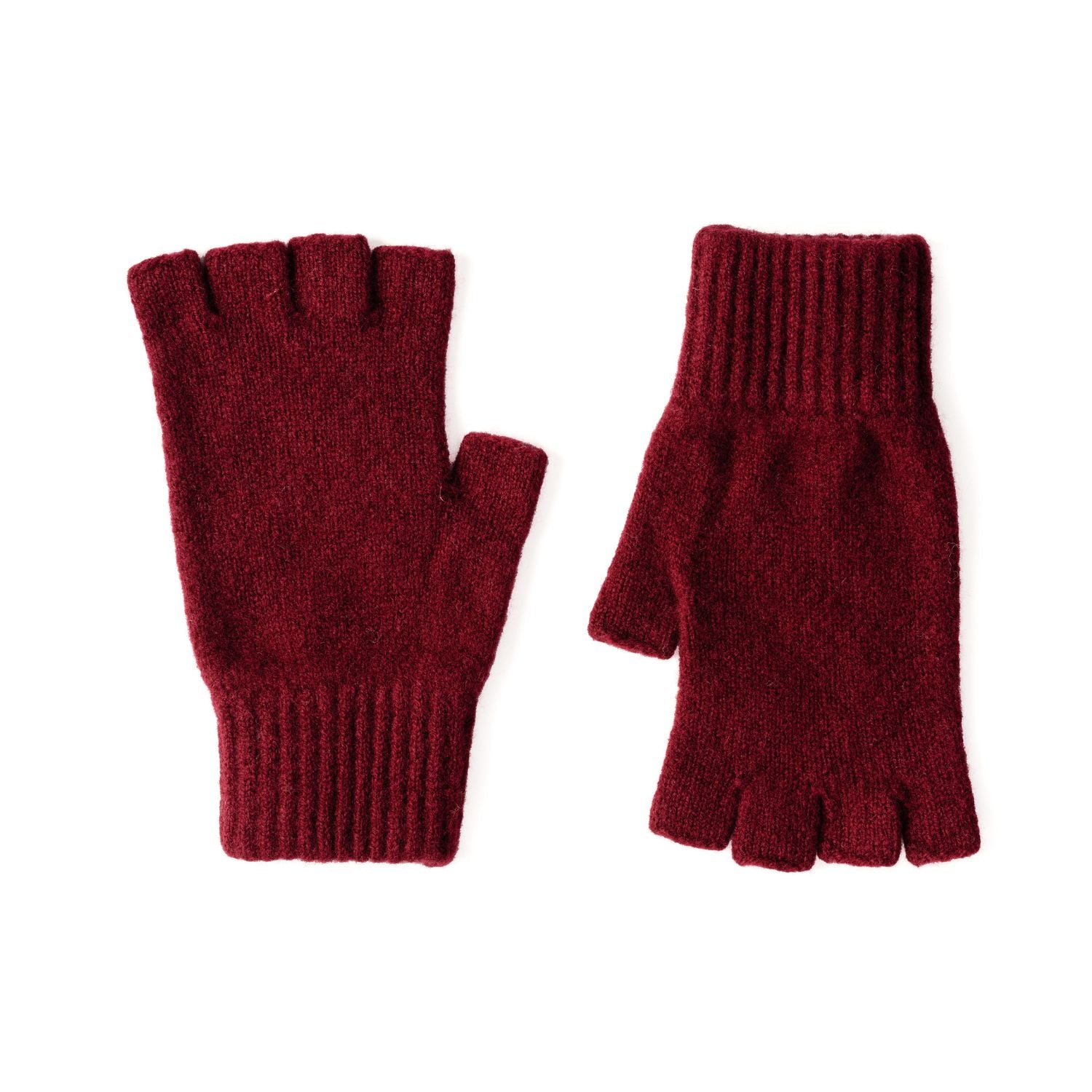 Fingerless Ladies Gloves - Half Finger Lambs Wool Gloves - Bordeaux Wine