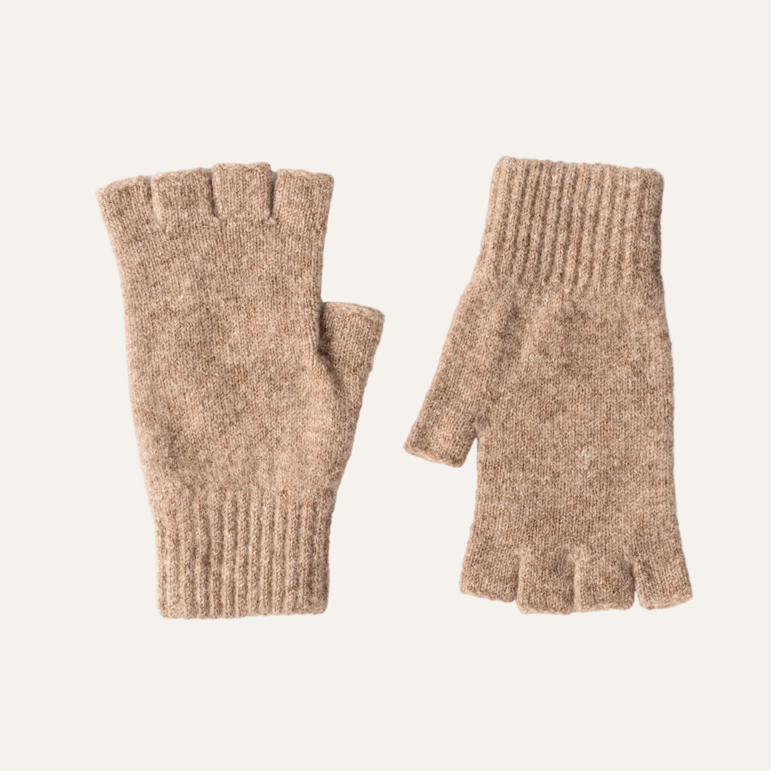 Fingerless Ladies Gloves - Half Finger Lambs Wool Gloves - Colt Beige