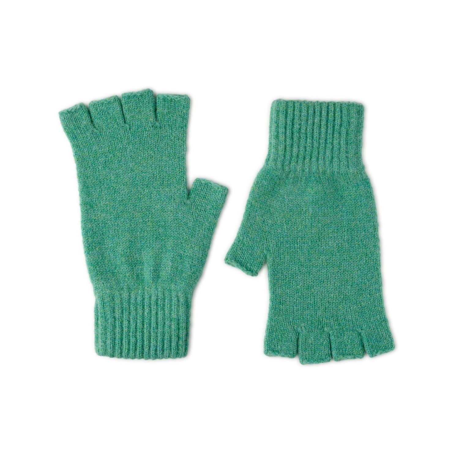 Fingerless Ladies Gloves - Half Finger Lambs Wool Gloves - Light Green