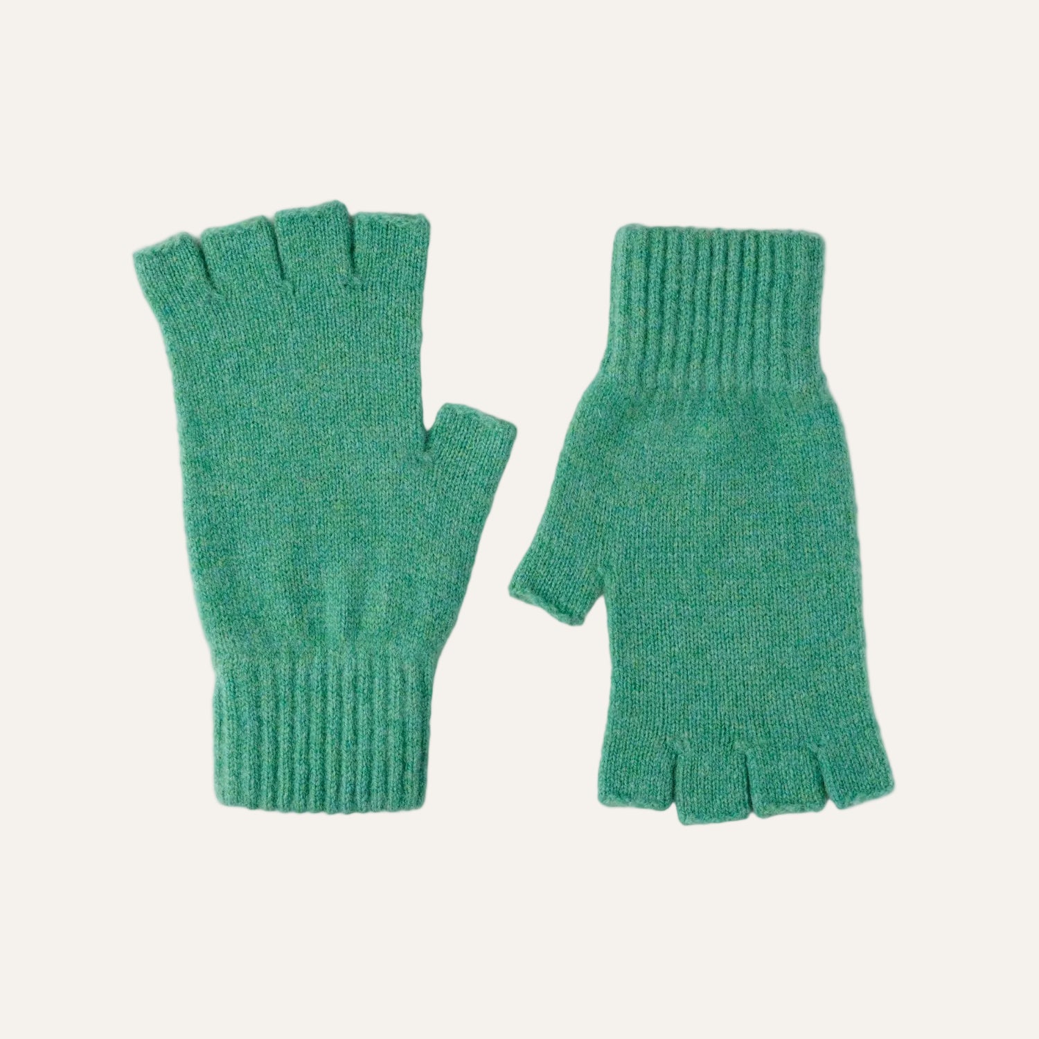 Fingerless Ladies Gloves - Half Finger Lambs Wool Gloves - Light Green