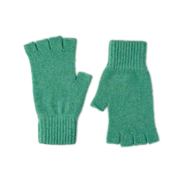Fingerless Ladies Gloves - Half Finger Lambs Wool Gloves - Light Green