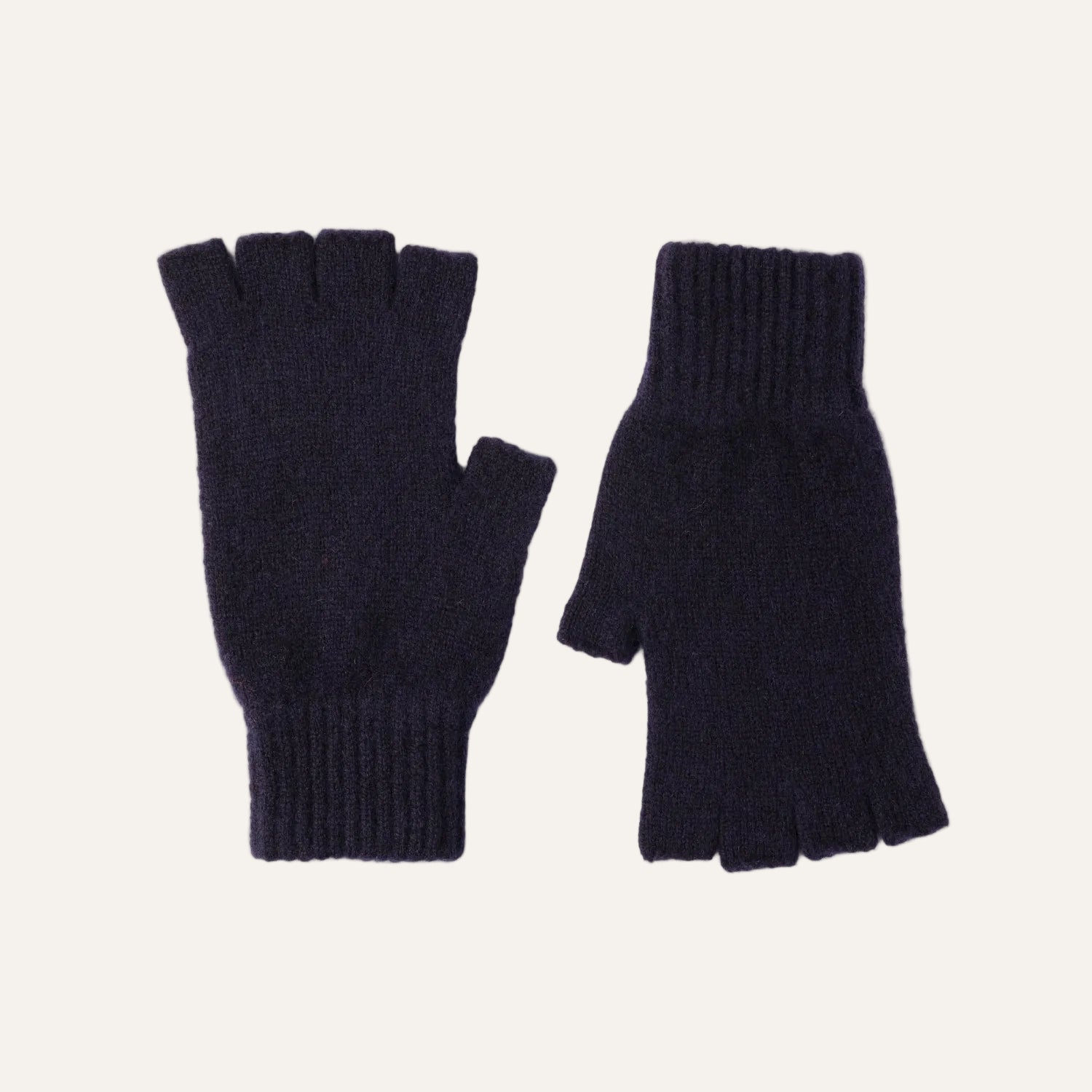 Fingerless Ladies Gloves - Half Finger Lambs Wool Gloves - Navy Blue