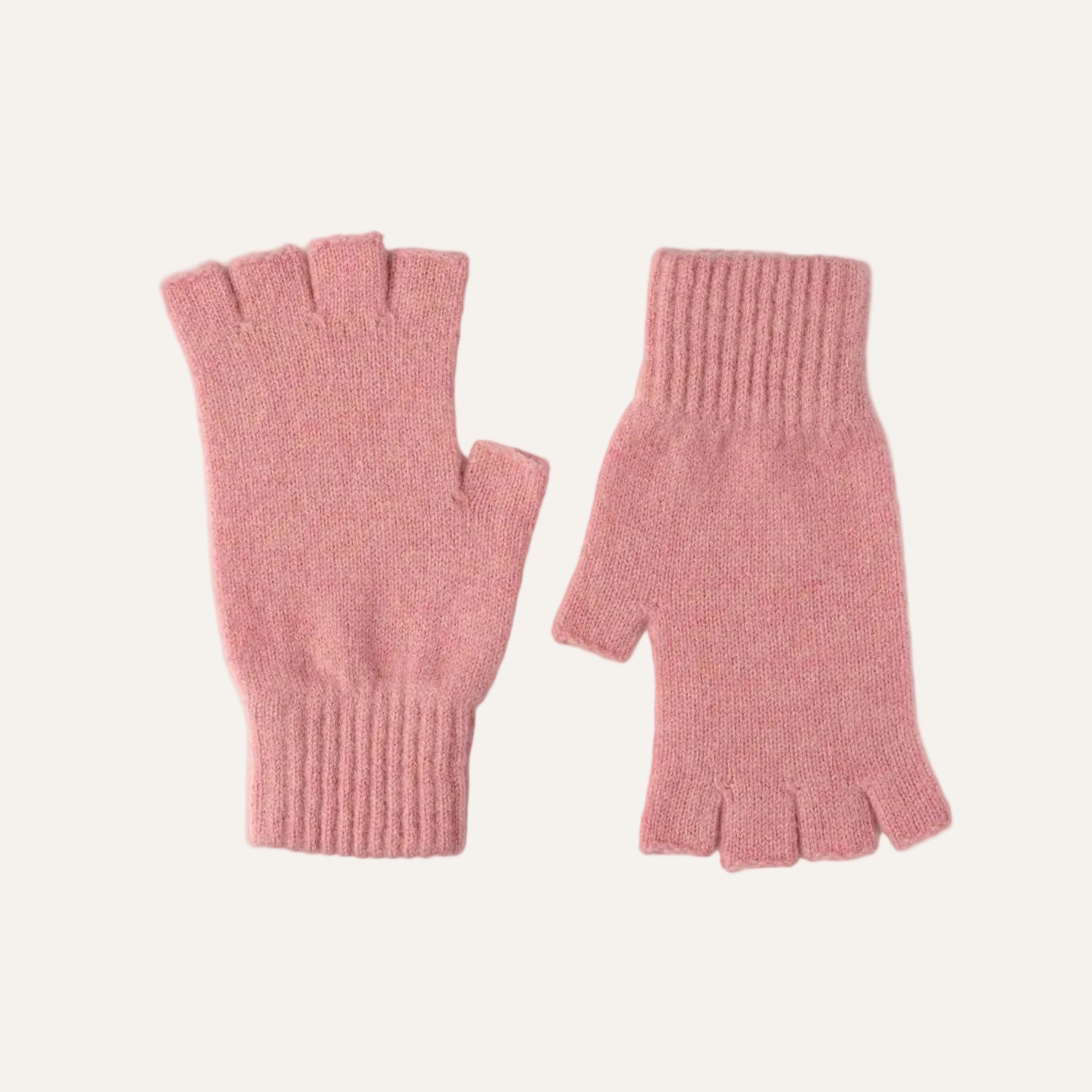Fingerless Ladies Gloves - Half Finger Lambs Wool Gloves - Light Pink