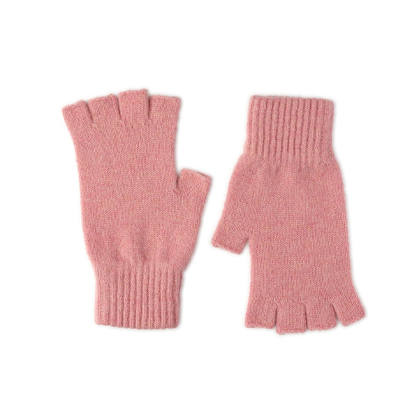 Fingerless Ladies Gloves - Half Finger Lambs Wool Gloves - Light Pink