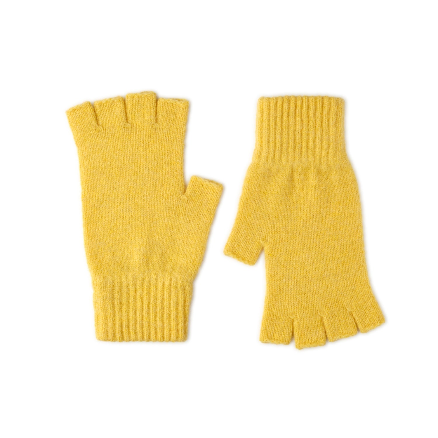 Fingerless Ladies Gloves - Half Finger Lambs Wool Gloves - Yellow- Yellow