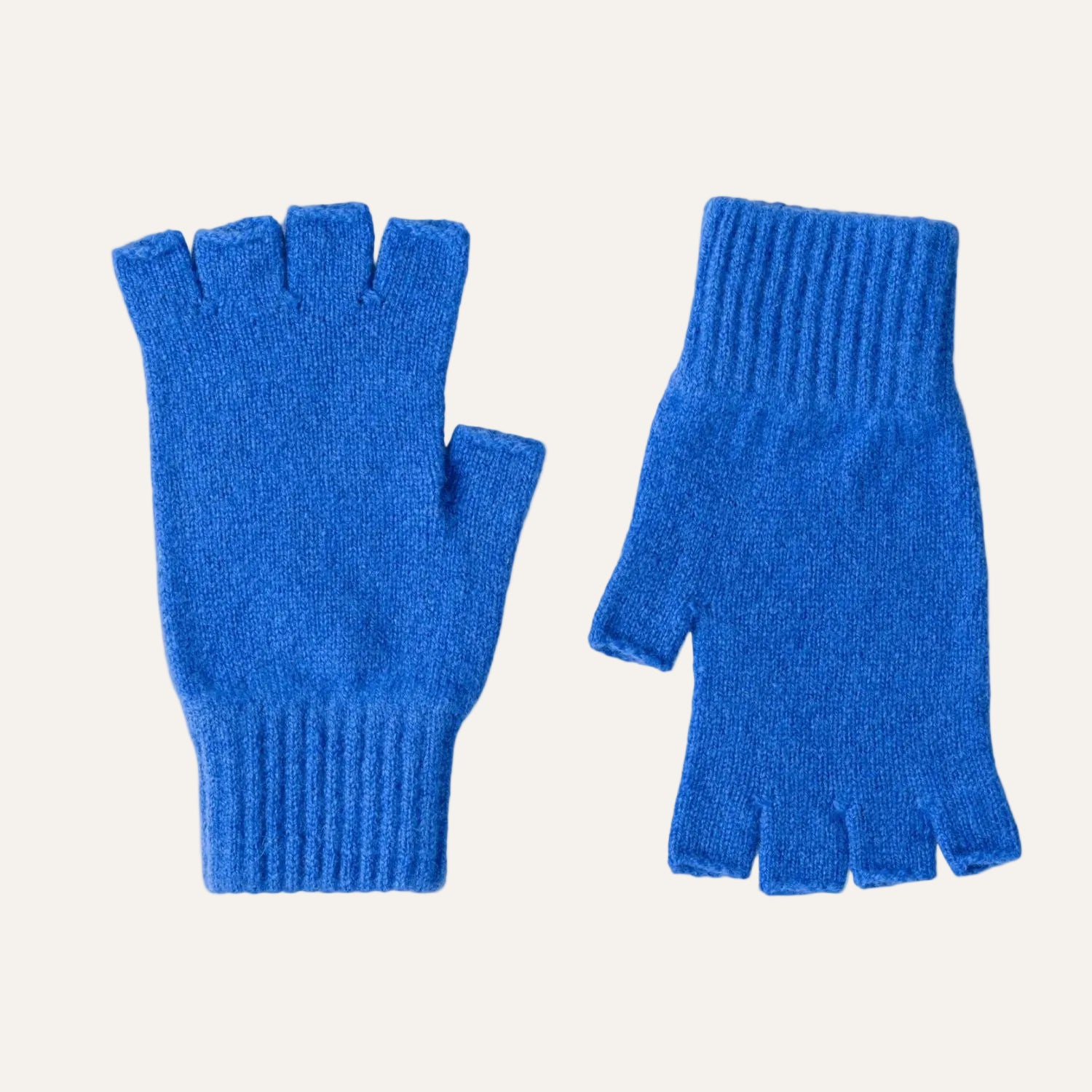 Fingerless Ladies Gloves - Half Finger Lambs Wool Gloves - Cobalt Blue