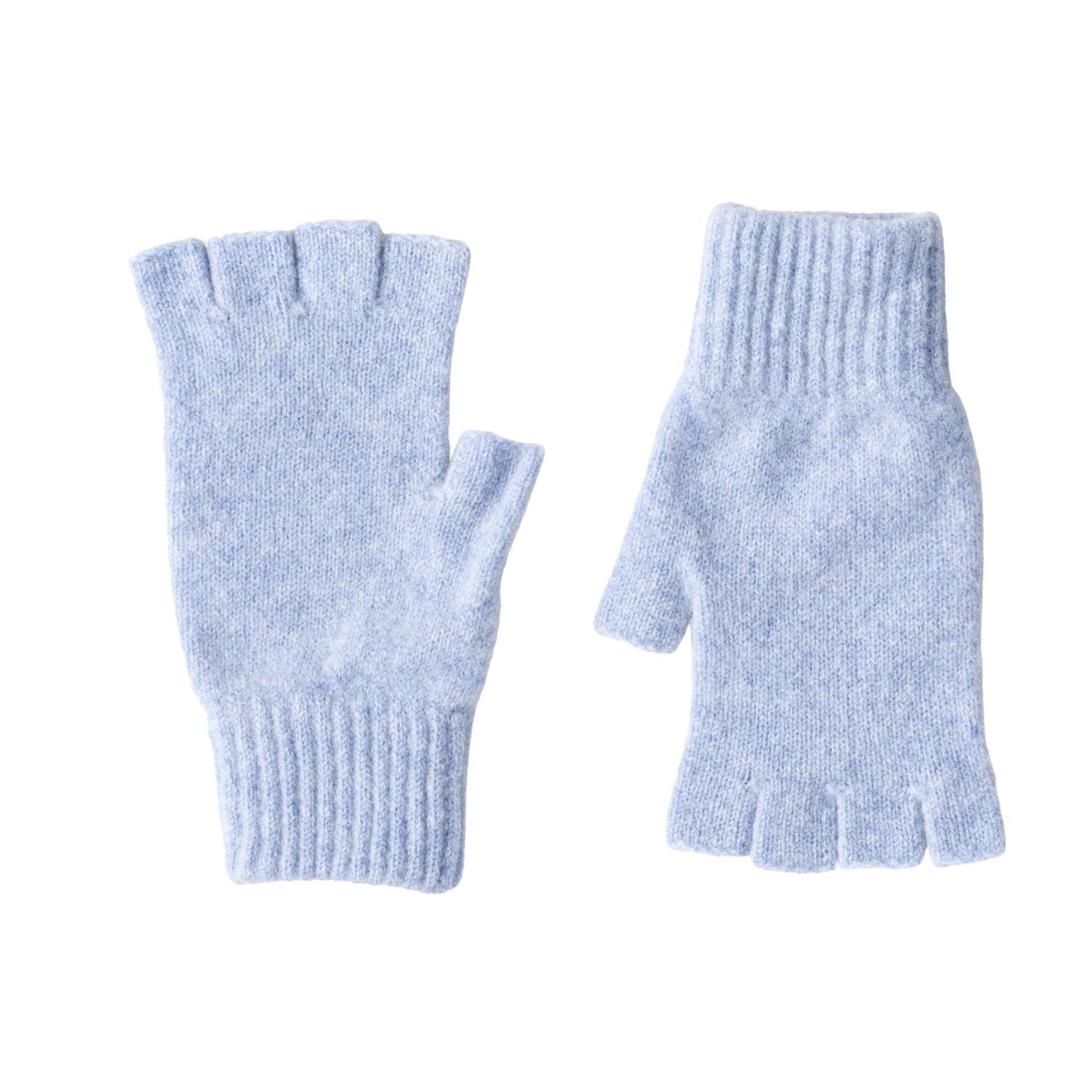 Fingerless Ladies Gloves - Half Finger Lambs Wool Gloves - Glacier Blue