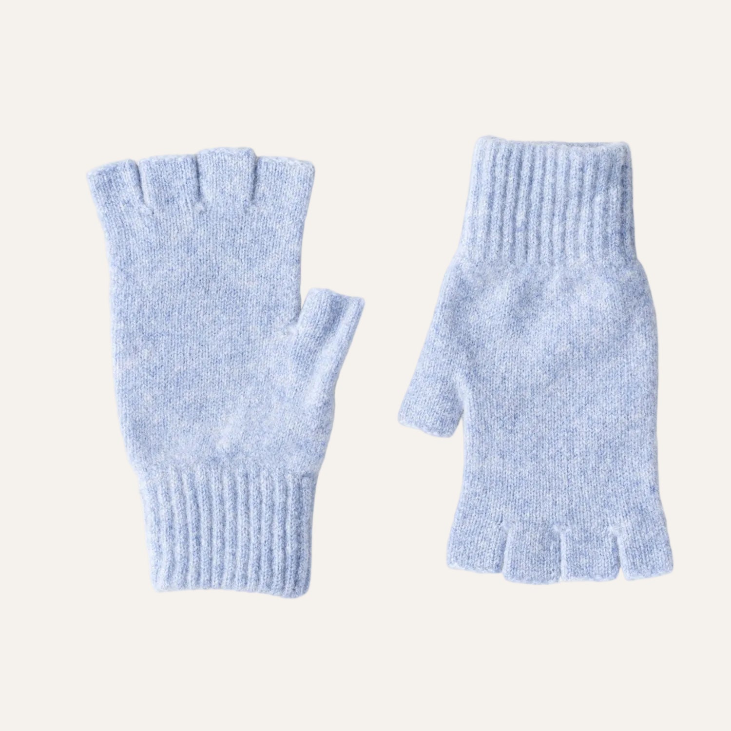 Fingerless Ladies Gloves - Half Finger Lambs Wool Gloves - Glacier Blue