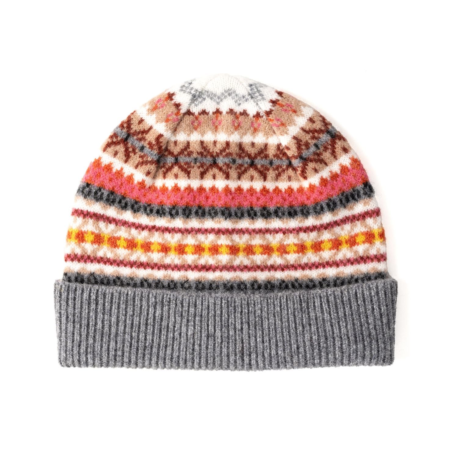 Ladies Fairisle Wool Beanie | Beige, Pink, GreyPattern | The Cashmere Choice