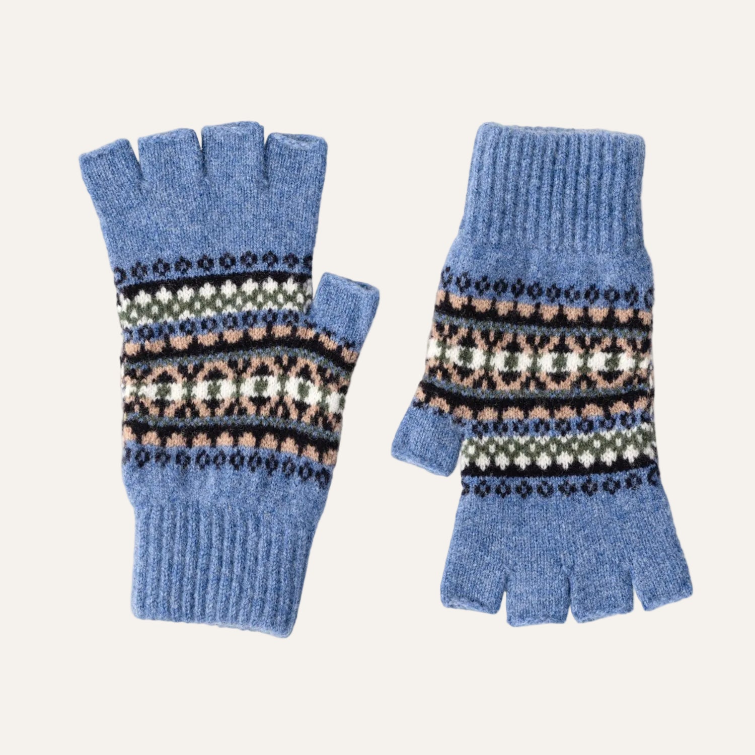Fairisle Patterned Fingerless Wool Gloves for Ladies | Dark Blue | The Cashmere Choice