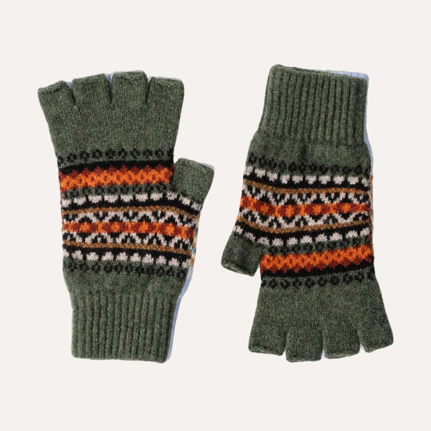 Fairisle Patterned Fingerless Wool Gloves for Ladies | Country Green | The Cashmere Choice